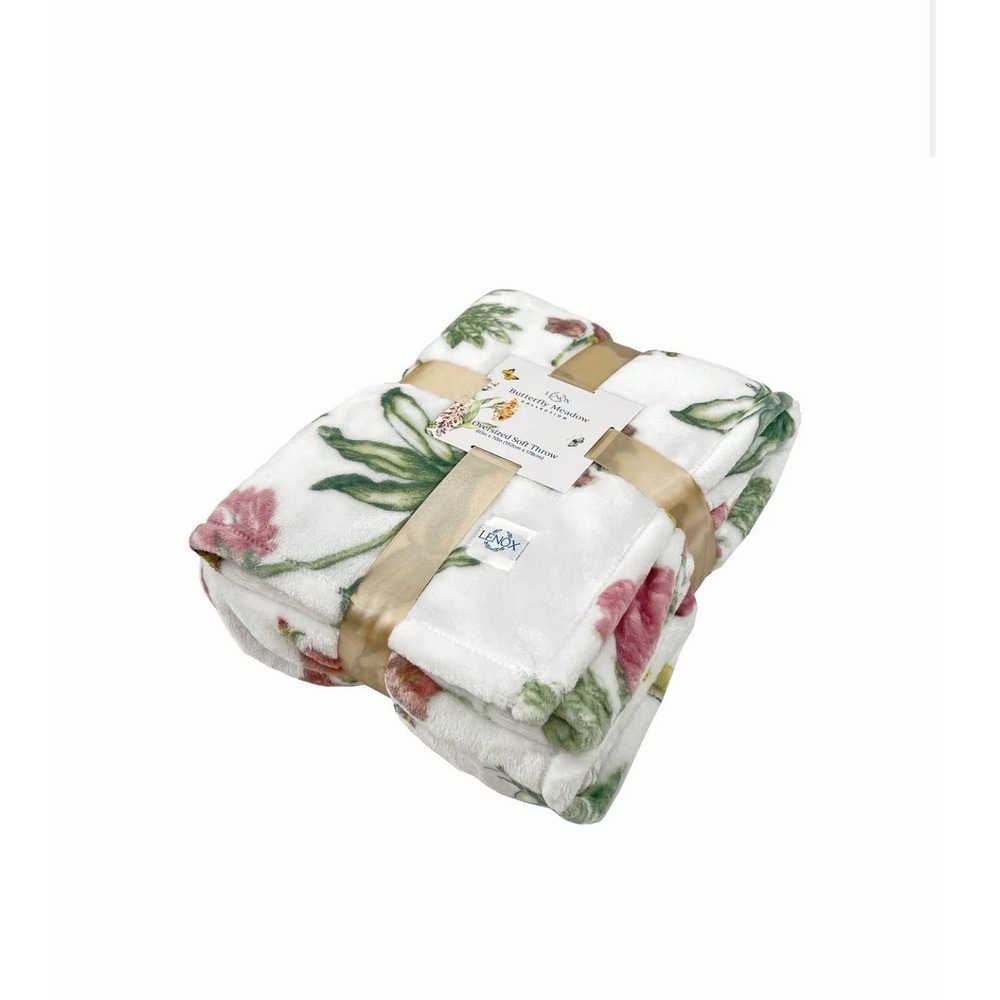 New! Lenox Butterfly Meadow Bloom Pink Throw Blanket - Picture 2 of 5